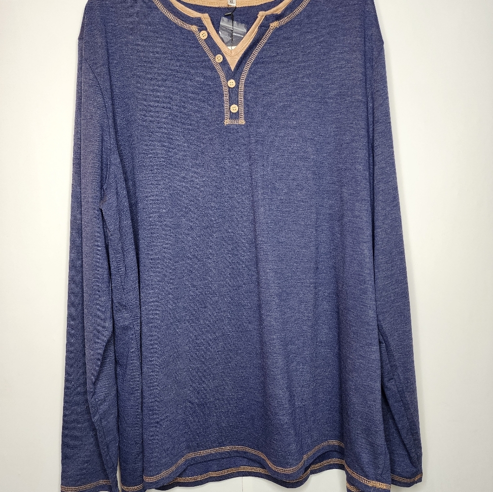 Iceglad Mens Long Sleeve Shirt, V-Neck, Navy Blue, XL, Casual, BRAND NEW